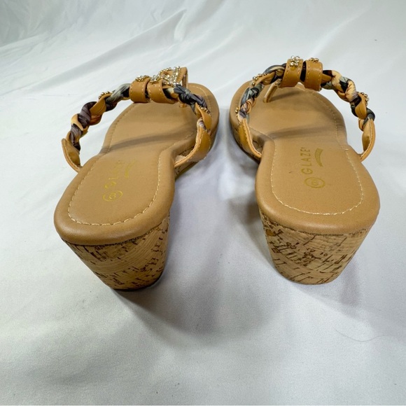 Glaze Tan Wedge Sandals with Cork Sole and Braided Strap NWOB - Picture 6 of 7